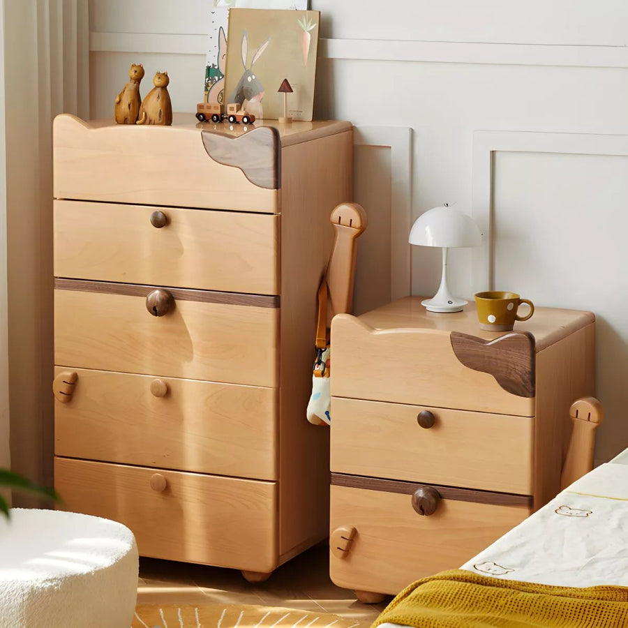 Solid Wood No Theme Modern Natural Bed Nightstand