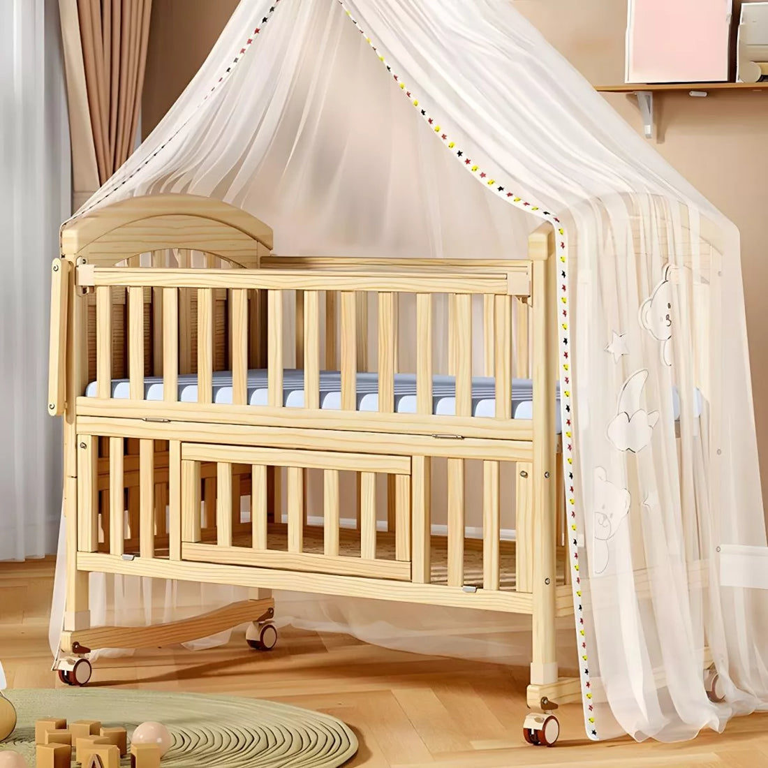 Pure Era Baby Crib Sets with Changing Table Infant Portable Crib