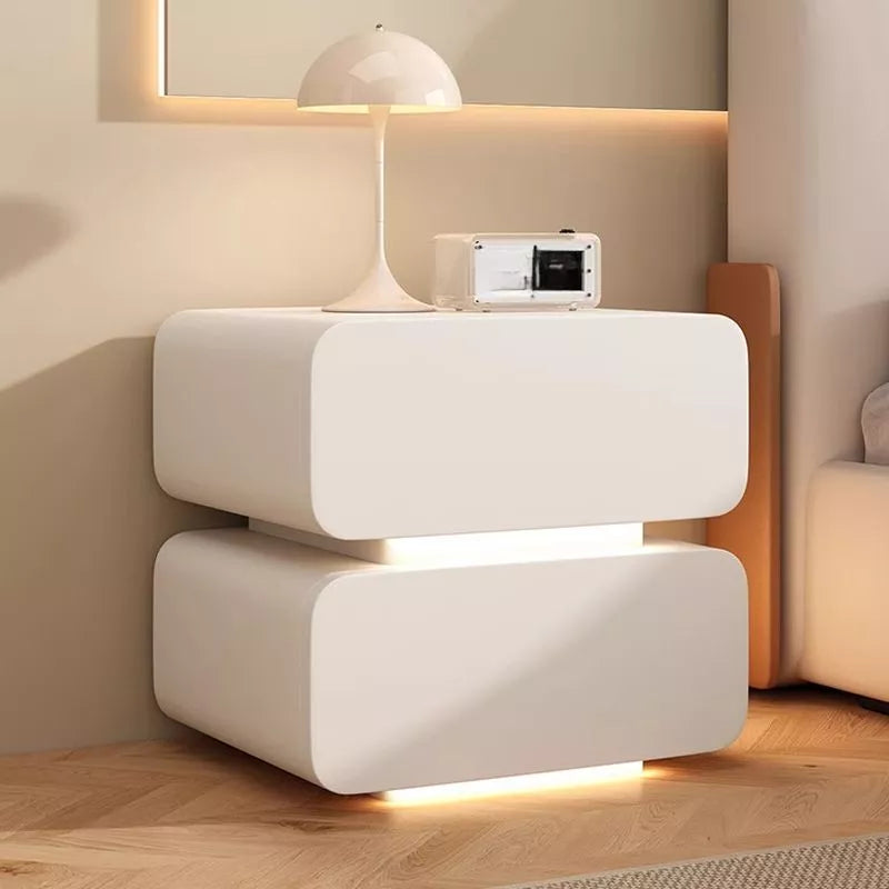 Leather Bedside Table, Modern Minimalist Bedside Table，Nightstand with 2 Drawers, Wood Bedside Table, Bedroom Bedside Table
