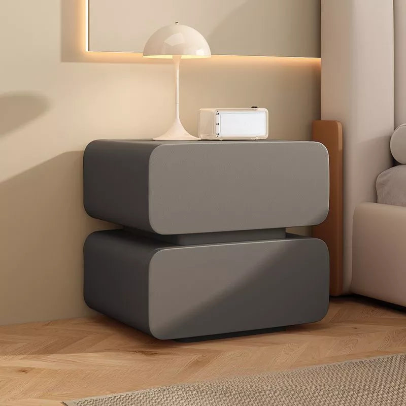 Leather Bedside Table, Modern Minimalist Bedside Table，Nightstand with 2 Drawers, Wood Bedside Table, Bedroom Bedside Table