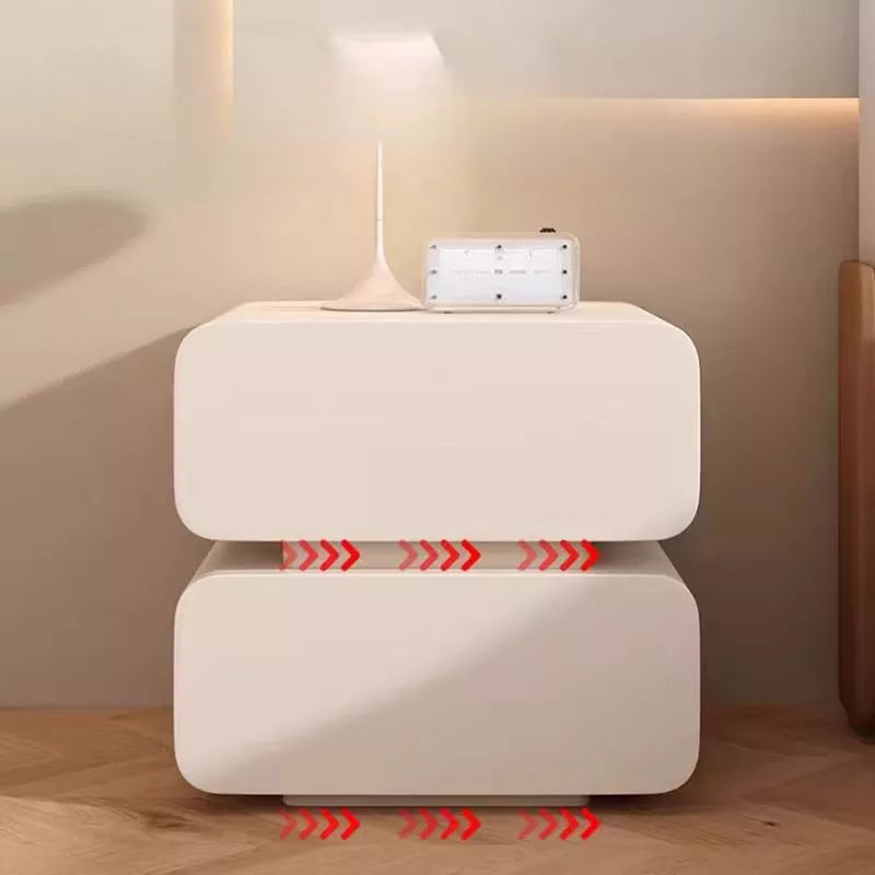 Leather Bedside Table, Modern Minimalist Bedside Table，Nightstand with 2 Drawers, Wood Bedside Table, Bedroom Bedside Table