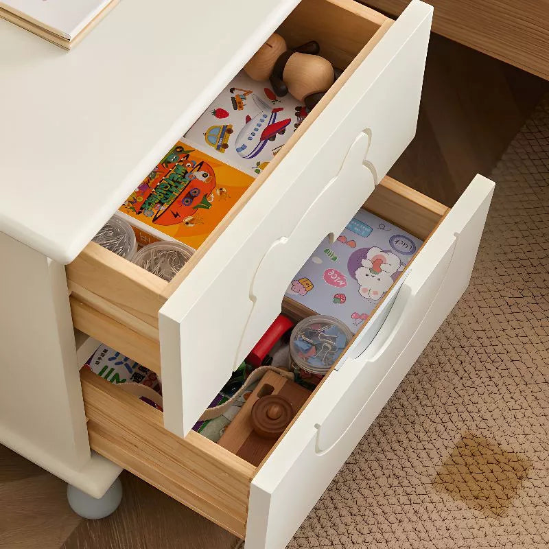 Rectangular Solid Wood Night Stand Simple Modern Cream Style Cute Creative Double Drawer Storage Cabinet Kids Mini Small Bedside Cabinet Slim Nightstand