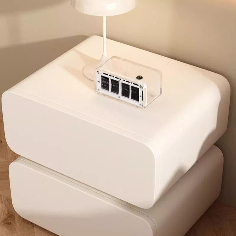 Leather Bedside Table, Modern Minimalist Bedside Table，Nightstand with 2 Drawers, Wood Bedside Table, Bedroom Bedside Table
