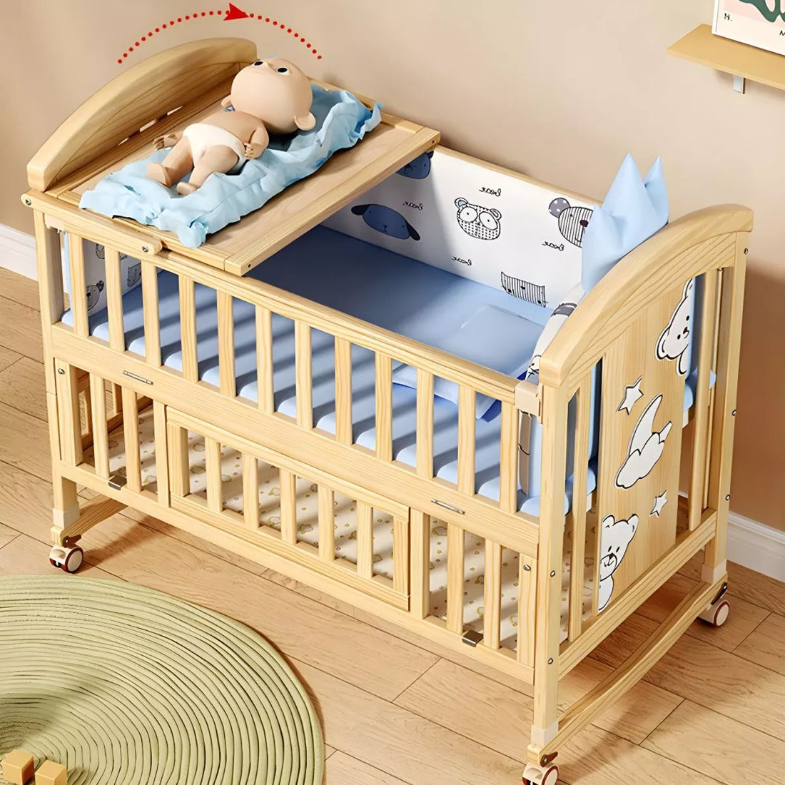 Crib with swing door top