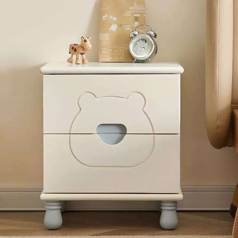 Rectangular Solid Wood Night Stand Simple Modern Cream Style Cute Creative Double Drawer Storage Cabinet Kids Mini Small Bedside Cabinet Slim Nightstand