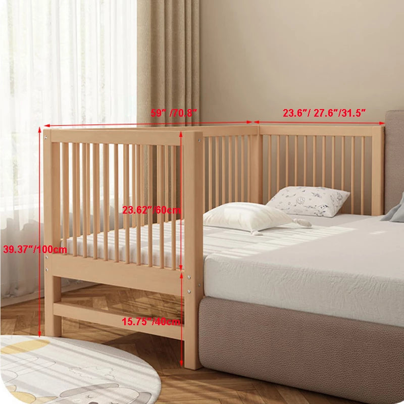 Modern Standard Natural Wood Crib Toddlerbed Infant Crib with Foldable Design and Twin Bed Rails - Crib & Tail Ladder