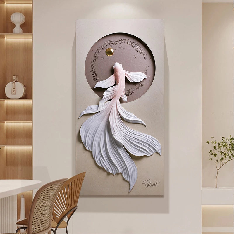 Goldfish Decoration Painting Lamp, Modern Luxury Indoor Background Wall Lamp Living Room Villa Corridor Creative Wall Light, Remote control with battery