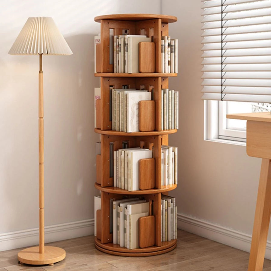 Solid Wood Rotating Bookshelf,Round Rotating Bookcase 360 Display,Floor Standing Bookcase for Kids & Adults,Corner Bookshelf