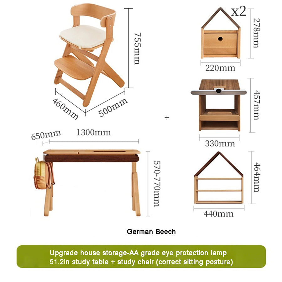 Solid wood liftable study table, childrens desk table of study, study table for kids