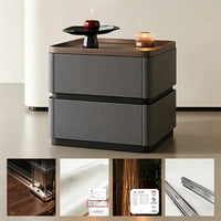 Modern 2-Drawer Nightstand with Hidden Handles & Silent Slides, Faux Leather Wrapped Wooden Bedside Table