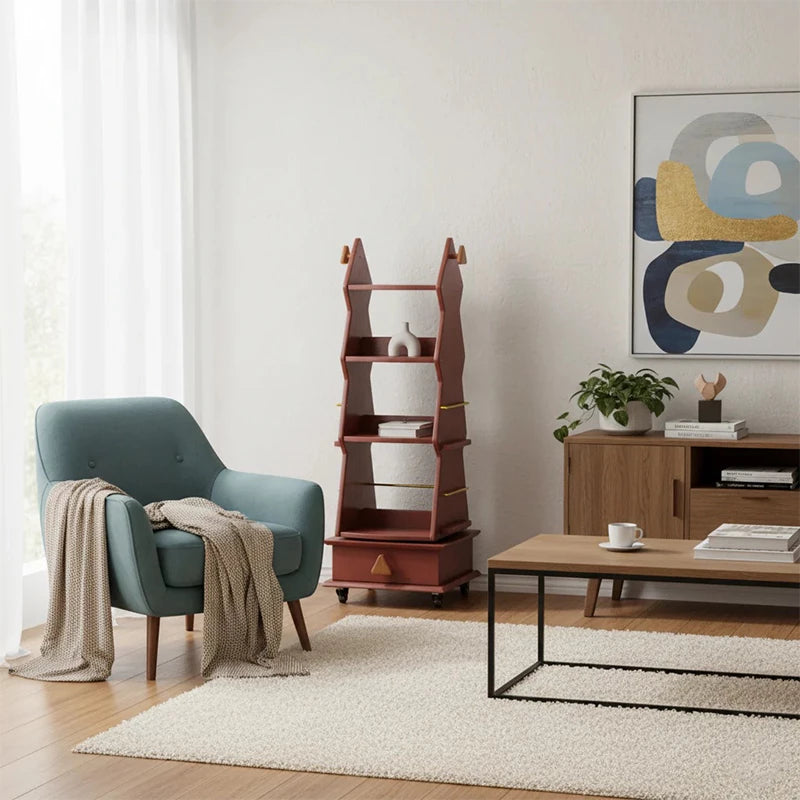 Kids Rotating Bookshelf, Wooden Mobile Children’s Book Rack, Floor Standing 360° Spin Bookcase with Wheels, Montessori Storage Organizer for Nursery, Bedroom & Playroom