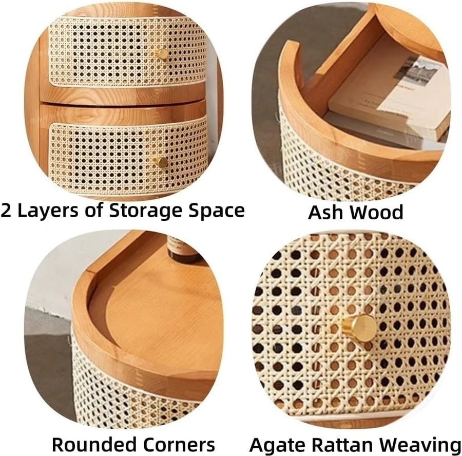 Solid Board Bedside Table, Rattan Sofa Side Table, Bedroom Small Table, Living Room Small Side Cabinet Side Tables