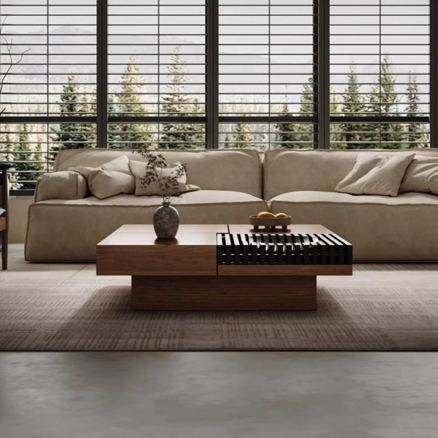 Walnut Wood Coffee Table with Storage, End Table with Storage,Modern Minimalist Design