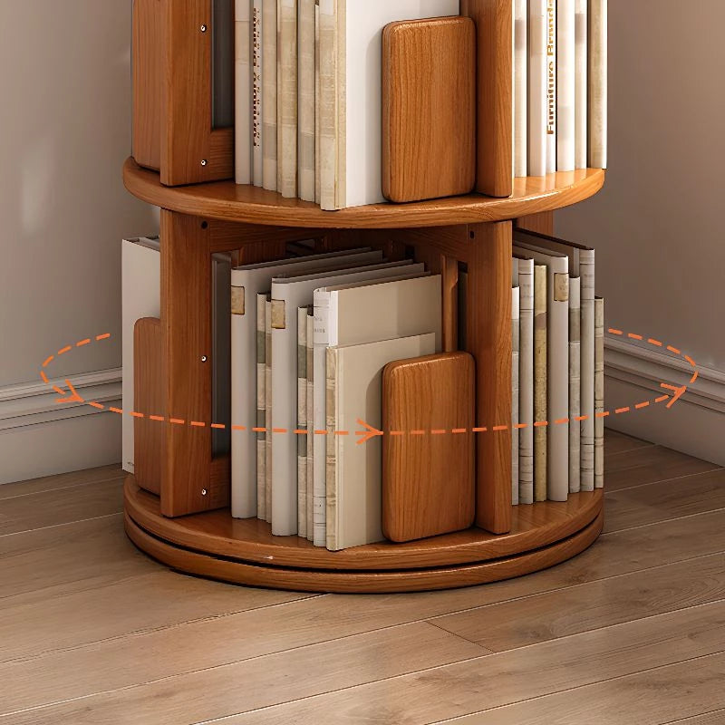 Solid Wood Rotating Bookshelf,Round Rotating Bookcase 360 Display,Floor Standing Bookcase for Kids & Adults,Corner Bookshelf