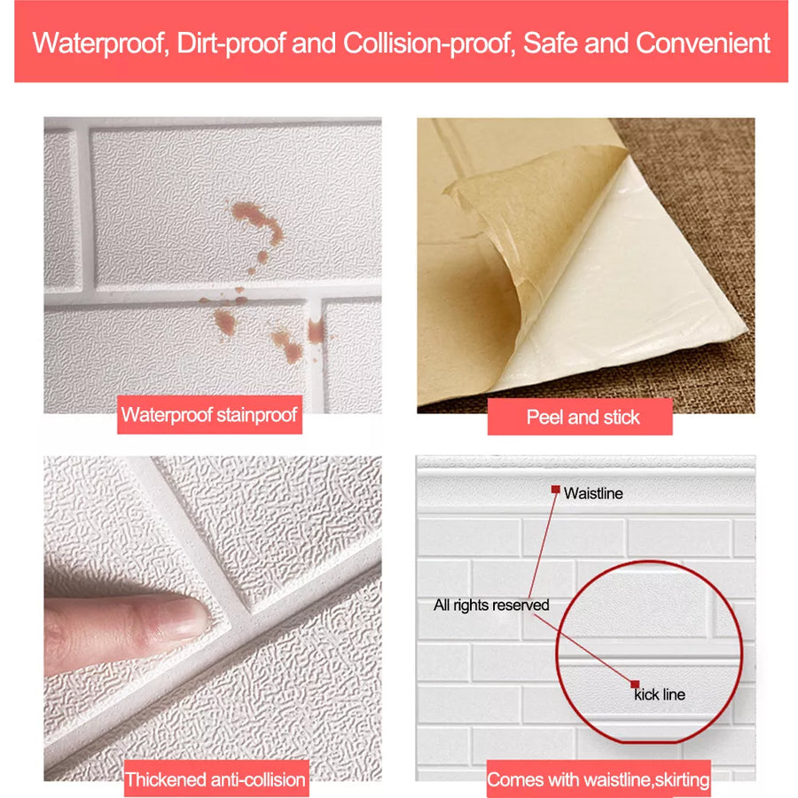 Peel and Stick Wallaper, Wallpaper Self-adhesive 3D Baseboard Wall Sticker, Waterproof and Anti-collision Wall Sticker