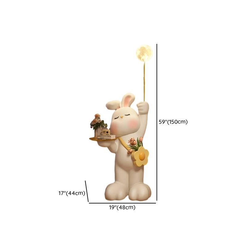 White Resin Rabbit Moon Floor Lamp Sculpture Ornament Decor Living Room Bedroom