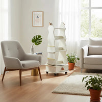 Kids Rotating Bookshelf, Wooden Mobile Children’s Book Rack, Floor Standing 360° Spin Bookcase with Wheels, Montessori Storage Organizer for Nursery, Bedroom & Playroom