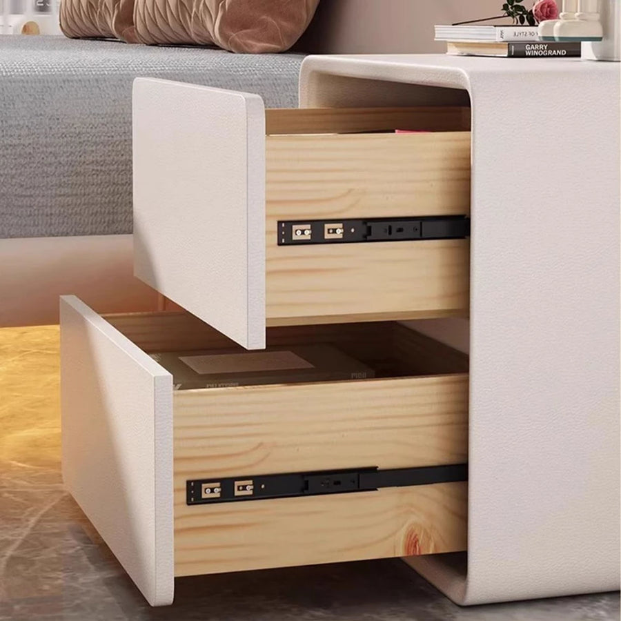 Nightstand, Modern All Solid Wood Night Stand, No Installation Required Bedside Table, 2 Drawers Dresser for Bedroom, Microfiber Leather Wrap