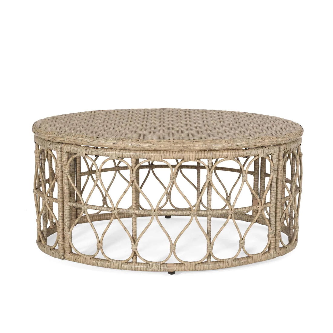 Side Table Brown Round Rattan Outdoor Patio Coffee Table All Weather Standing Side Table Snack Table