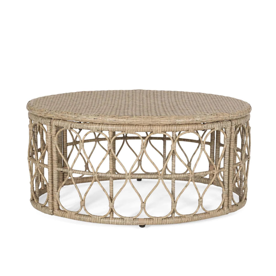 Side Table Brown Round Rattan Outdoor Patio Coffee Table All Weather Standing Side Table Snack Table