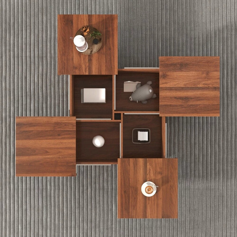 39.4'' Square Marble Veneer Coffee Table with Sliding Top Storage