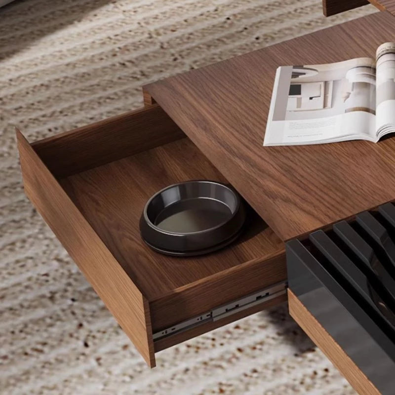 Walnut Wood Coffee Table with Storage, End Table with Storage,Modern Minimalist Design