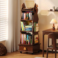 Kids Rotating Bookshelf, Wooden Mobile Children’s Book Rack, Floor Standing 360° Spin Bookcase with Wheels, Montessori Storage Organizer for Nursery, Bedroom & Playroom