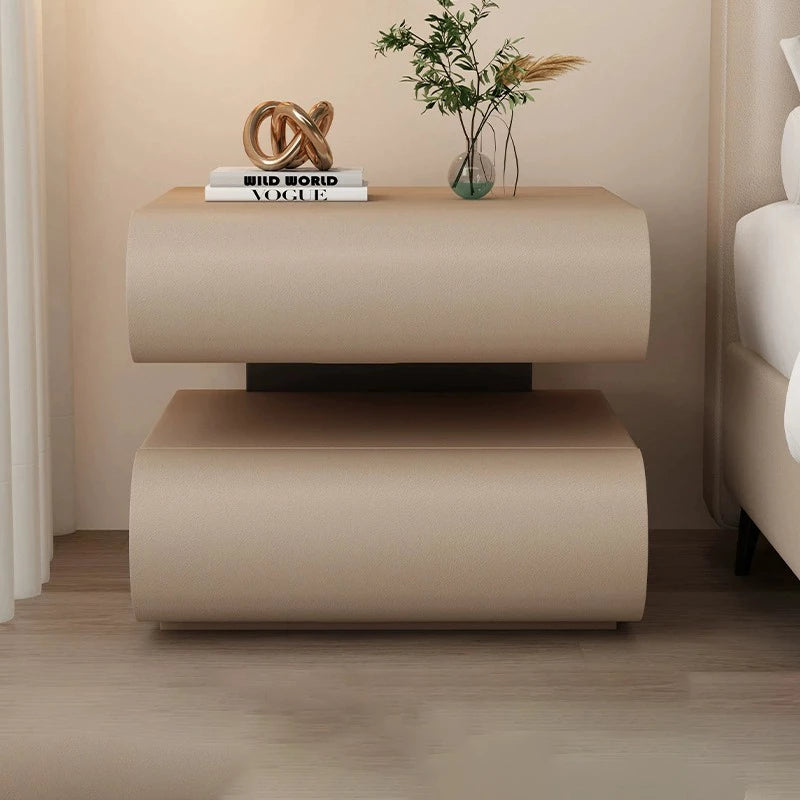 Modern Light Luxury Bedroom Nightstand — Cat-Scratch-Resistant Leather & Multi-Layer Solid Wood Construction, Dual-Drawer Design, Floating Storage Cabinet