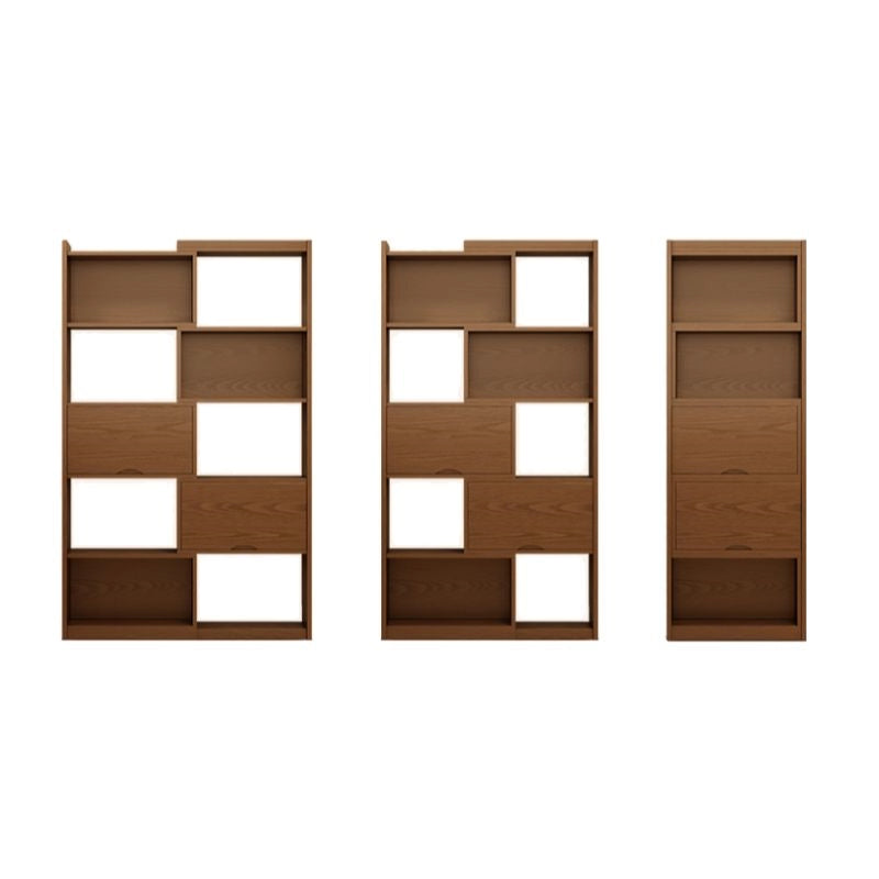 2 Doors Rubberwood Solids Multi-Functional Bookshelf, Retractable Design Solid Wood Bookcase, with 4-Tier, Wood Color, 43