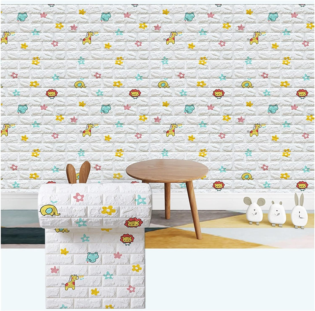 3D Three-Dimensional Wall Sticker Waterproof Self-Adhesive Wallpaper, Cartoon Anti-Collision Soft Wall Sticker for Children's Room 0.7mx20m