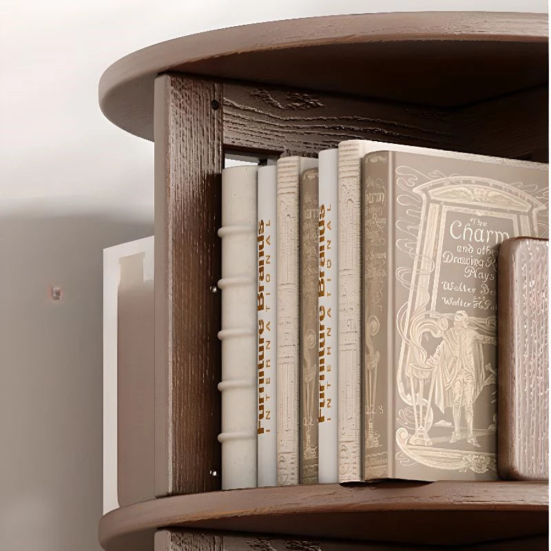 Solid Wood Rotating Bookshelf,Round Rotating Bookcase 360 Display,Floor Standing Bookcase for Kids & Adults,Corner Bookshelf