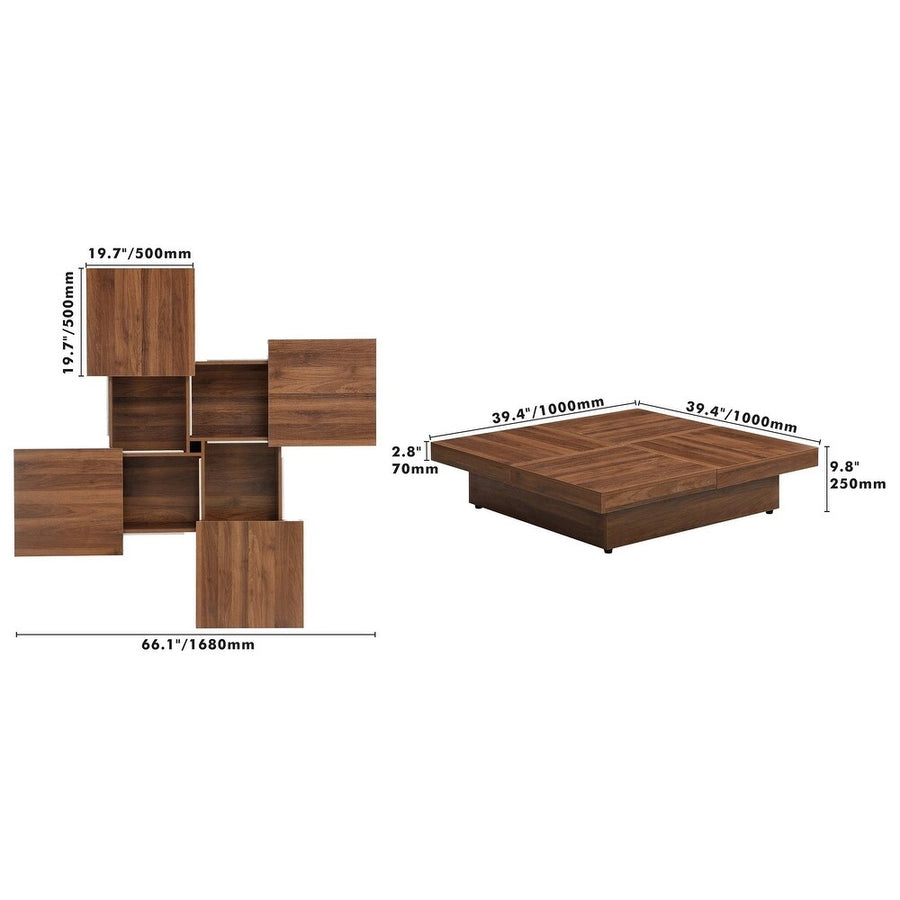 39.4'' Square Marble Veneer Coffee Table with Sliding Top Storage