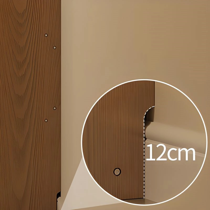2 Doors Rubberwood Solids Multi-Functional Bookshelf, Retractable Design Solid Wood Bookcase, with 4-Tier, Wood Color, 43