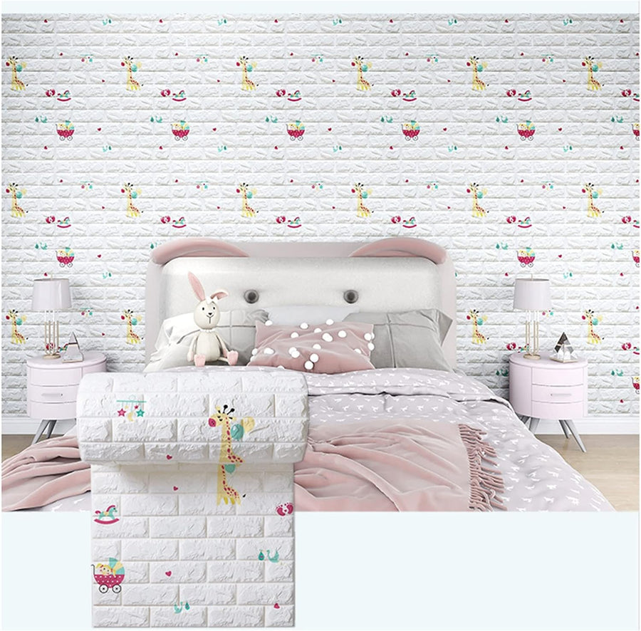 3D Three-Dimensional Wall Sticker Waterproof Self-Adhesive Wallpaper, Cartoon Anti-Collision Soft Wall Sticker for Children's Room 0.7mx20m