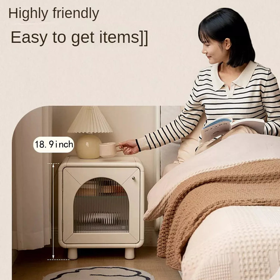 Rubber wood, Poplar solid wood Light nightstand cream style