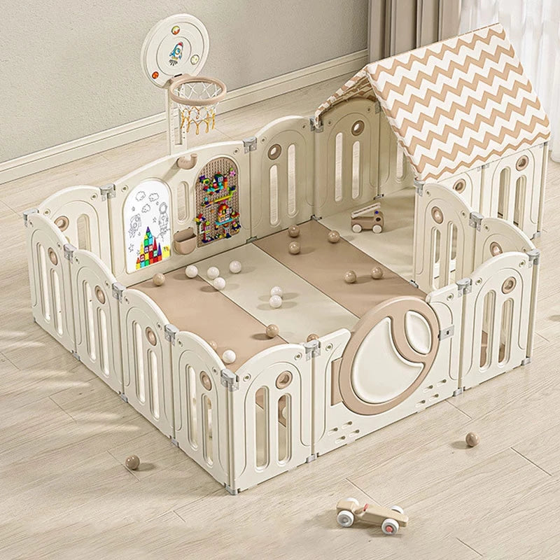 Foldable Baby Playpen with House and 1.6in Matching Toys| Star-Moon