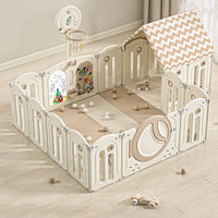 Foldable Baby Playpen with House and 1.6in Matching Toys| Star-Moon