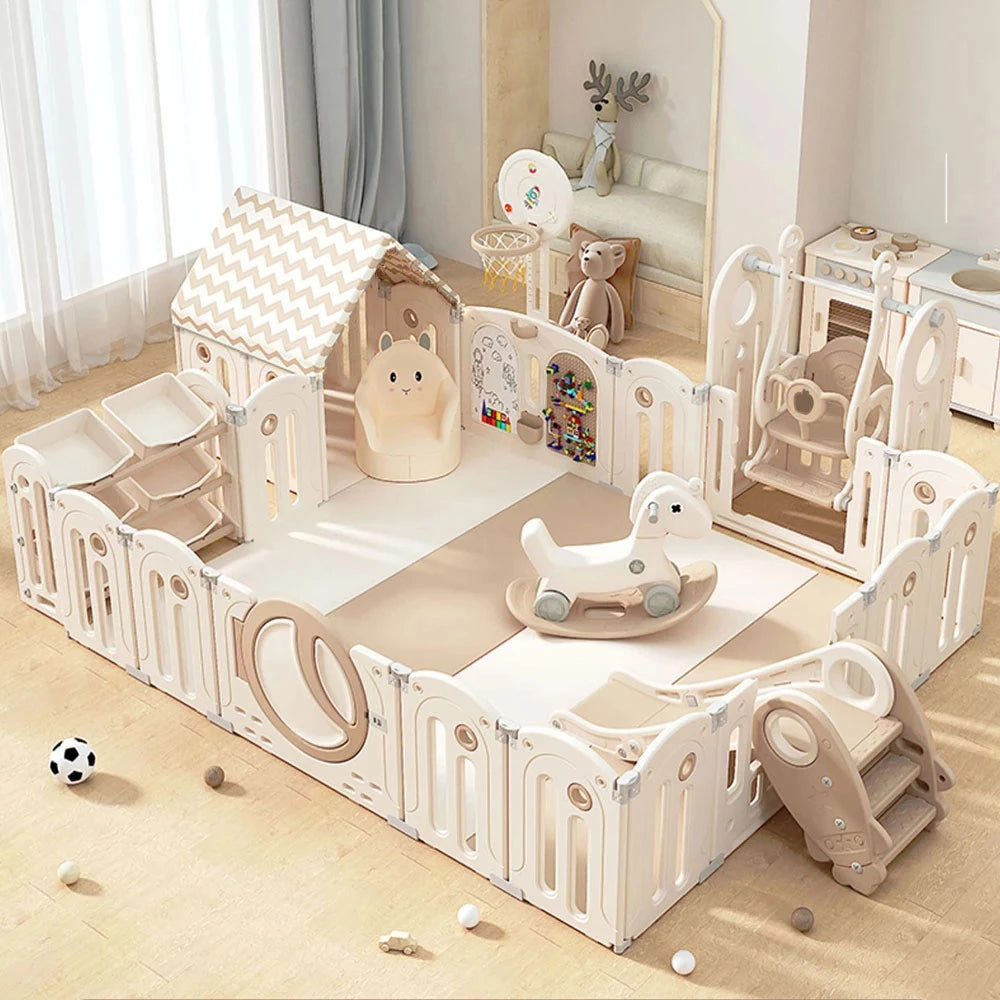 Foldable Baby Playpen with House and 1.6in Matching Toys| Star-Moon