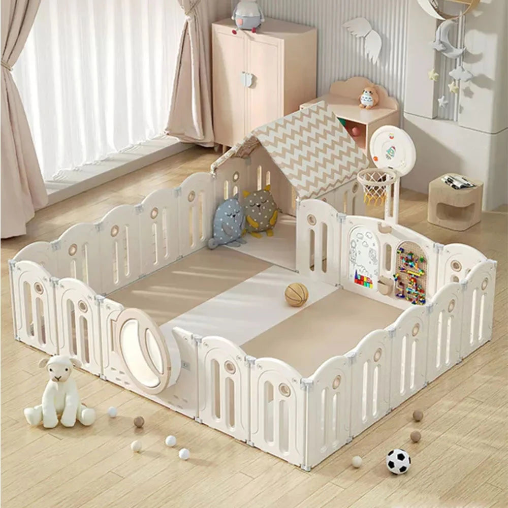 Foldable Baby Playpen with House and 1.6in Matching Toys| Star-Moon