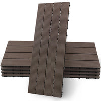 Wood Composite Interlocking Floor Deck Tiles Indoor Outdoor Use 12"x36" (5Pcs, 15 sq. Ft, Brown)