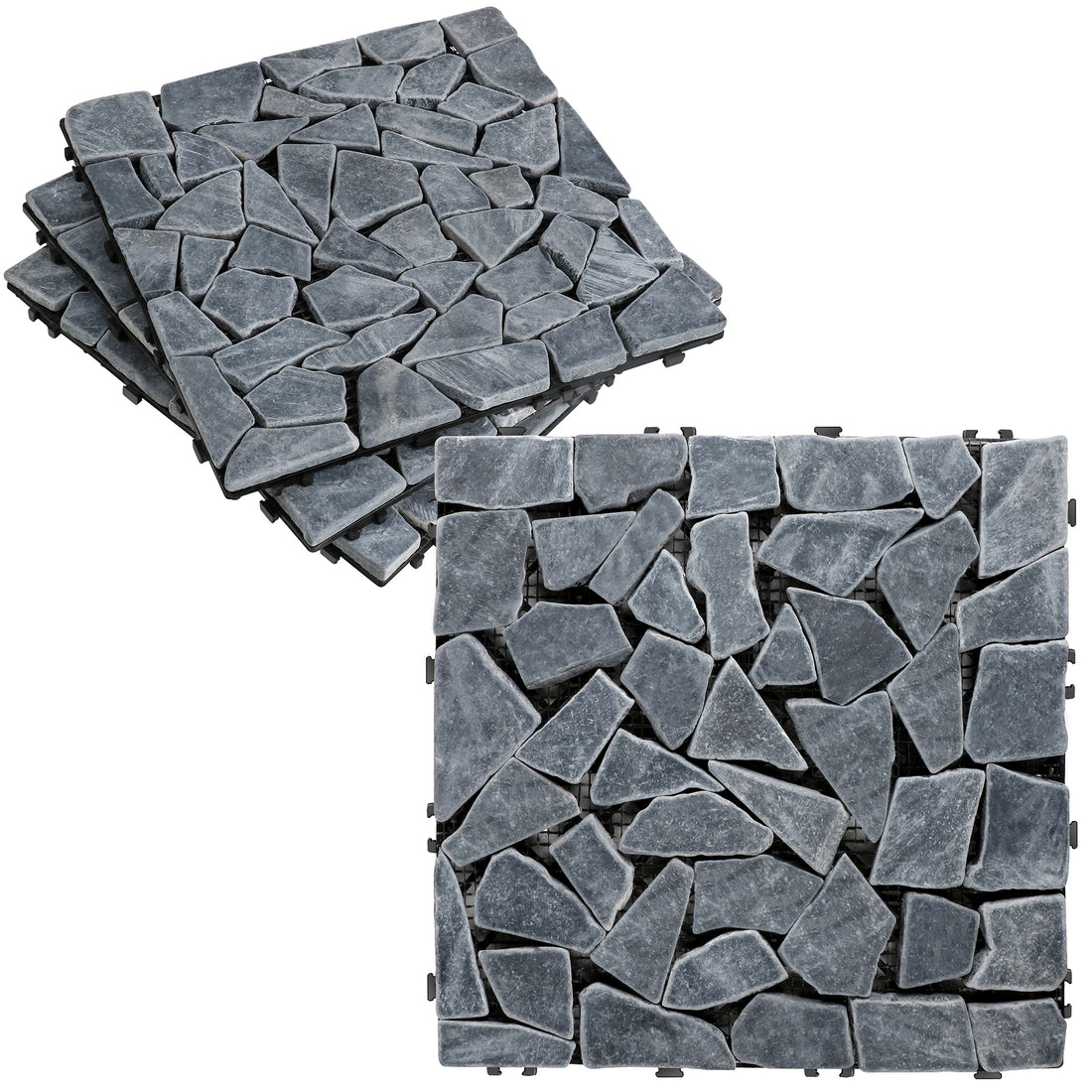 12''x12'' Interlocking Stone Deck Tiles - Sliced Dark Gray (Pack of 4)