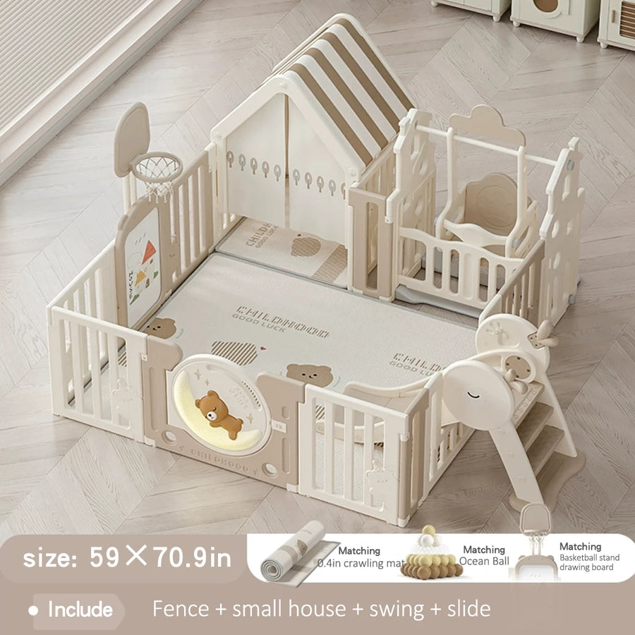 Indoor Newborn Playpen & Play Yard Play Pen with Toys and House |  Glowing Moon Bear