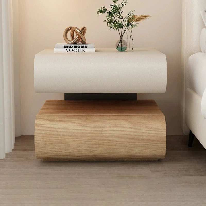 Modern Light Luxury Bedroom Nightstand — Cat-Scratch-Resistant Leather & Multi-Layer Solid Wood Construction, Dual-Drawer Design, Floating Storage Cabinet