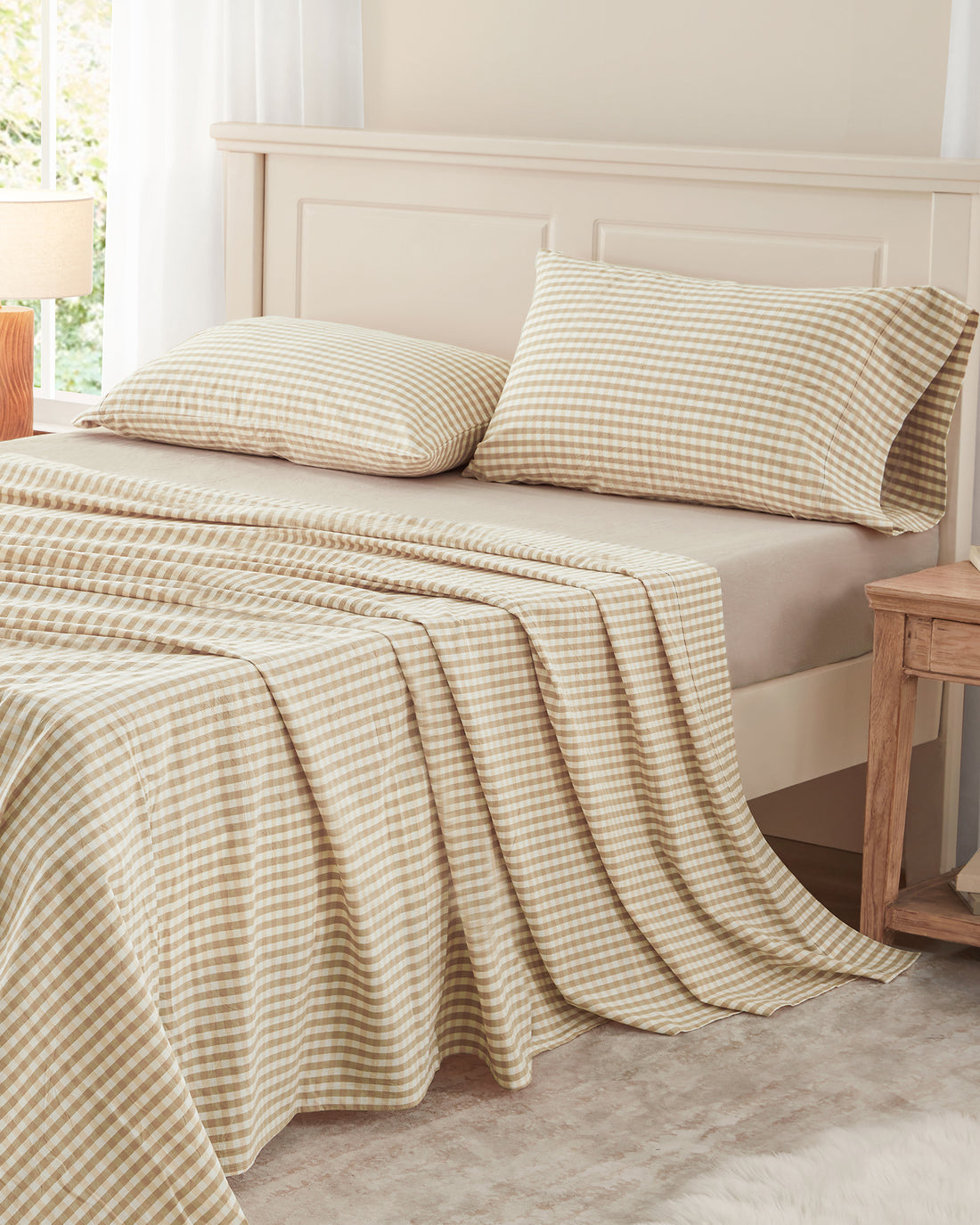 100% Washed Cotton Gingham Bed Sheet Set