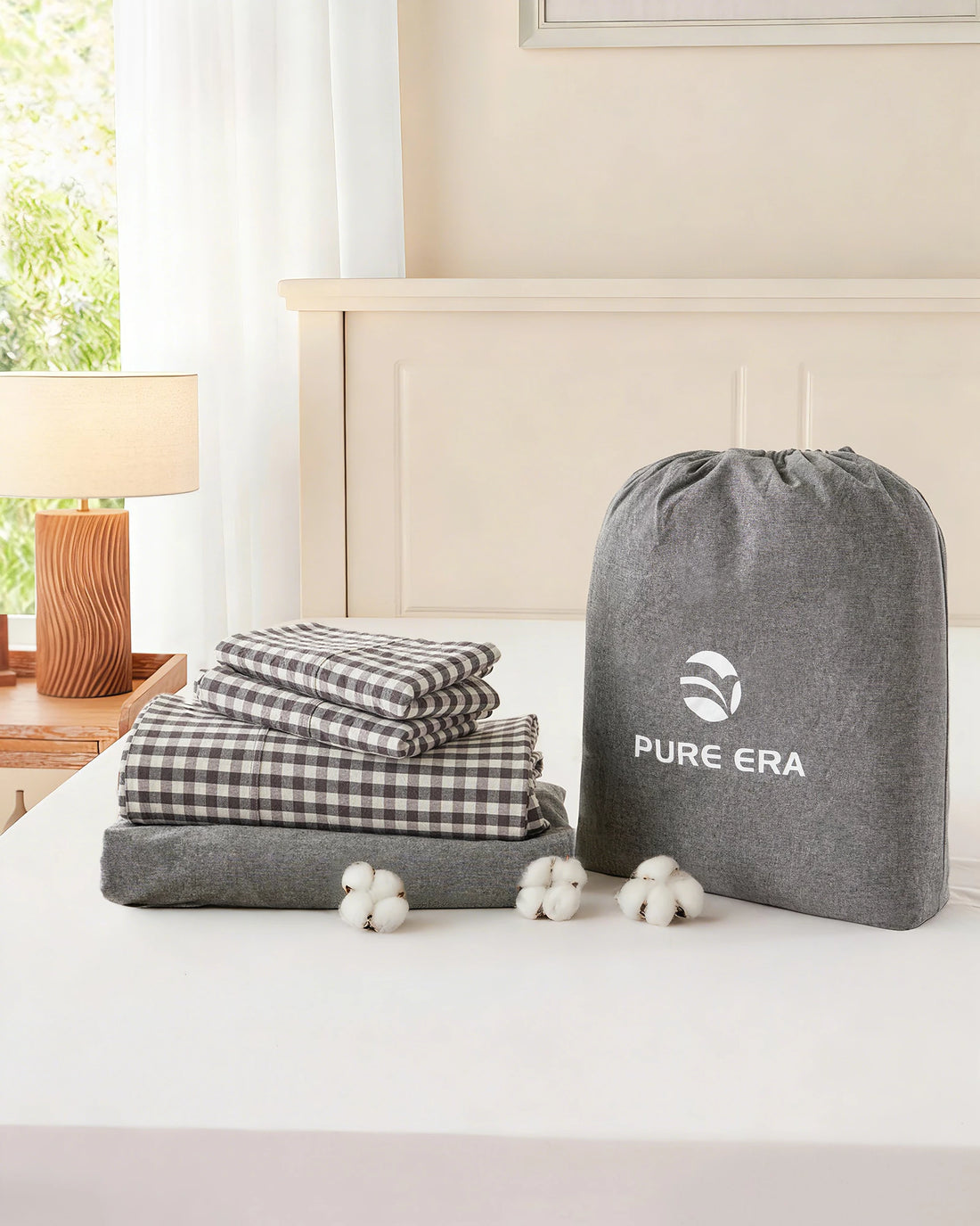 100% Washed Cotton Gingham Bed Sheet Set