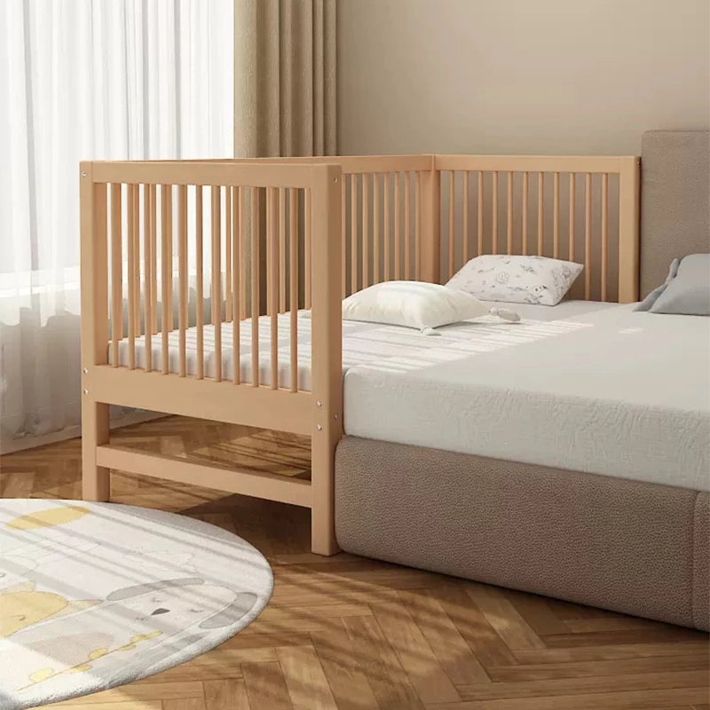 Modern Standard Natural Wood Crib Toddlerbed Infant Crib with Foldable Design and Twin Bed Rails - Crib & Tail Ladder