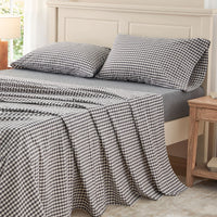 100% Washed Cotton Gingham Bed Sheet Set