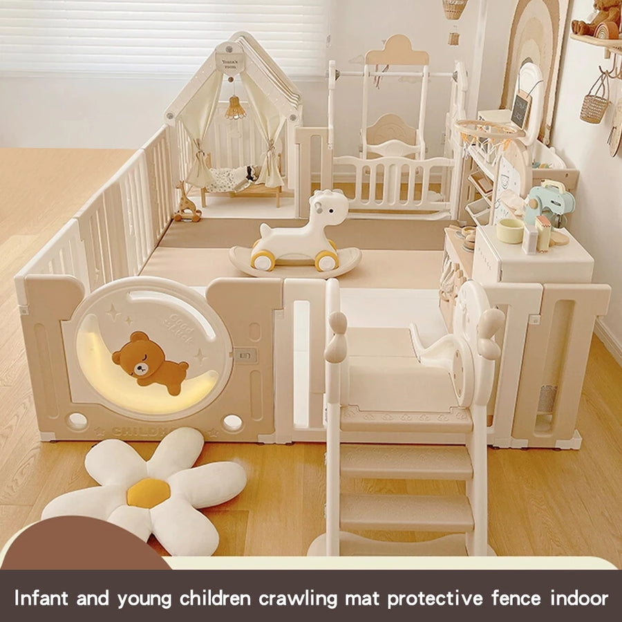 Indoor Newborn Playpen & Play Yard Play Pen with Toys and House |  Glowing Moon Bear