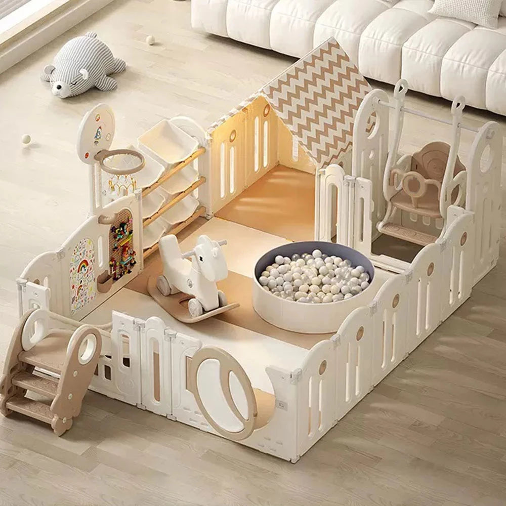 Foldable Baby Playpen with House and 1.6in Matching Toys| Star-Moon