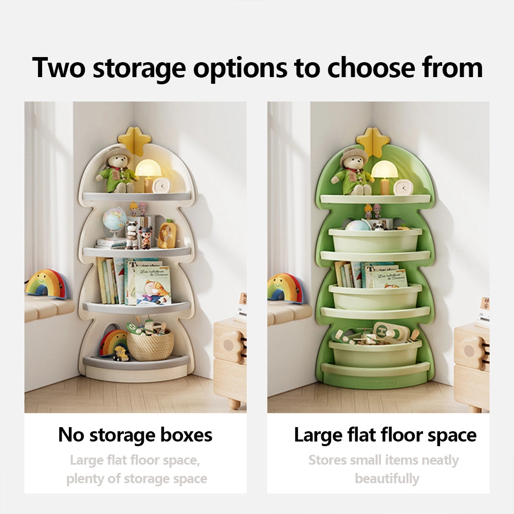 Kids Toy Storage Cabinet – Christmas Tree Corner Bookshelf & Multi-Layer Organizer